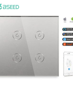 Bseed Alloy 4 Gang 1 Way Crystal Glass Panel Light Touch Switch