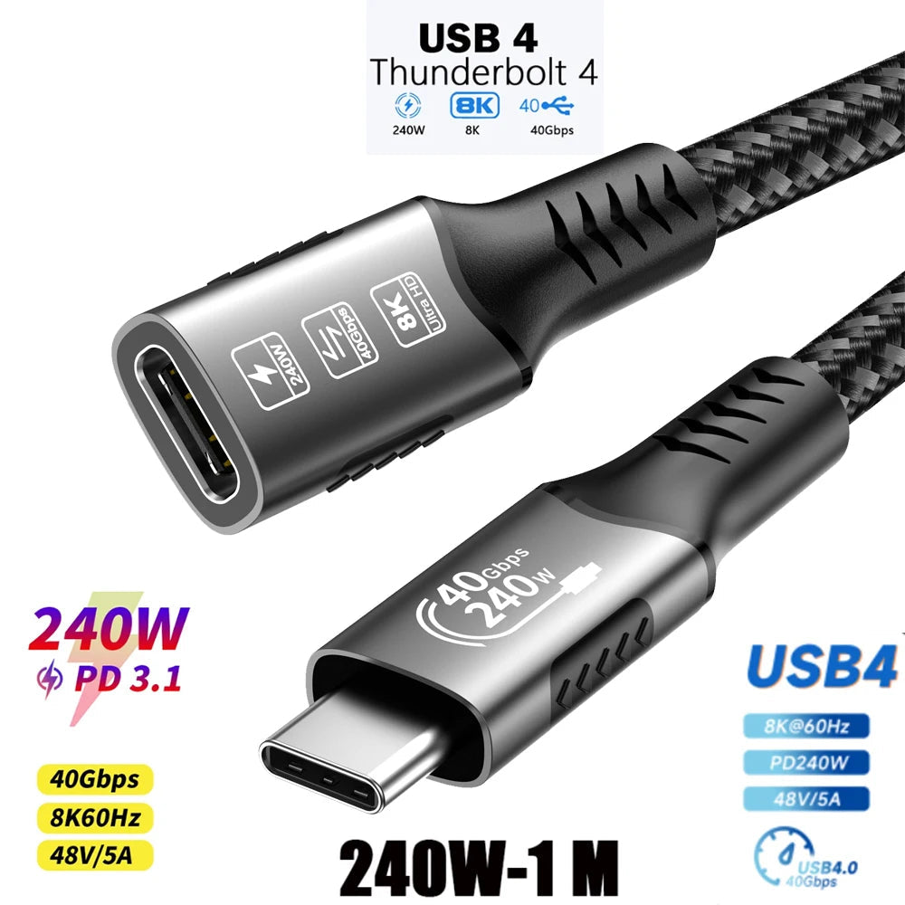 40Gbps Type-C High Speed Charging Cable Male to Female Extender