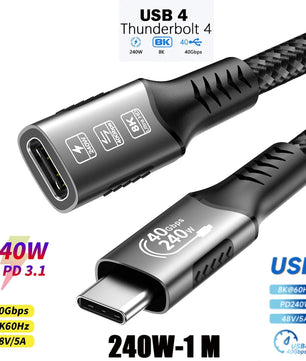 40Gbps Type-C High Speed Charging Cable Male to Female Extender