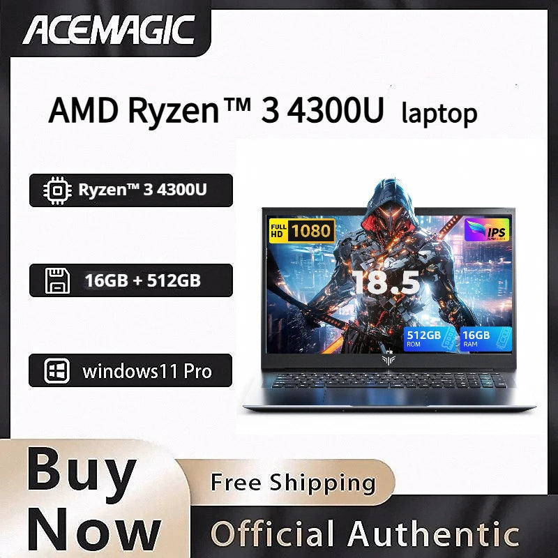 8000mAh 18.5 Inch 4300U 16GB DDR4 SSD 180° Business Laptop