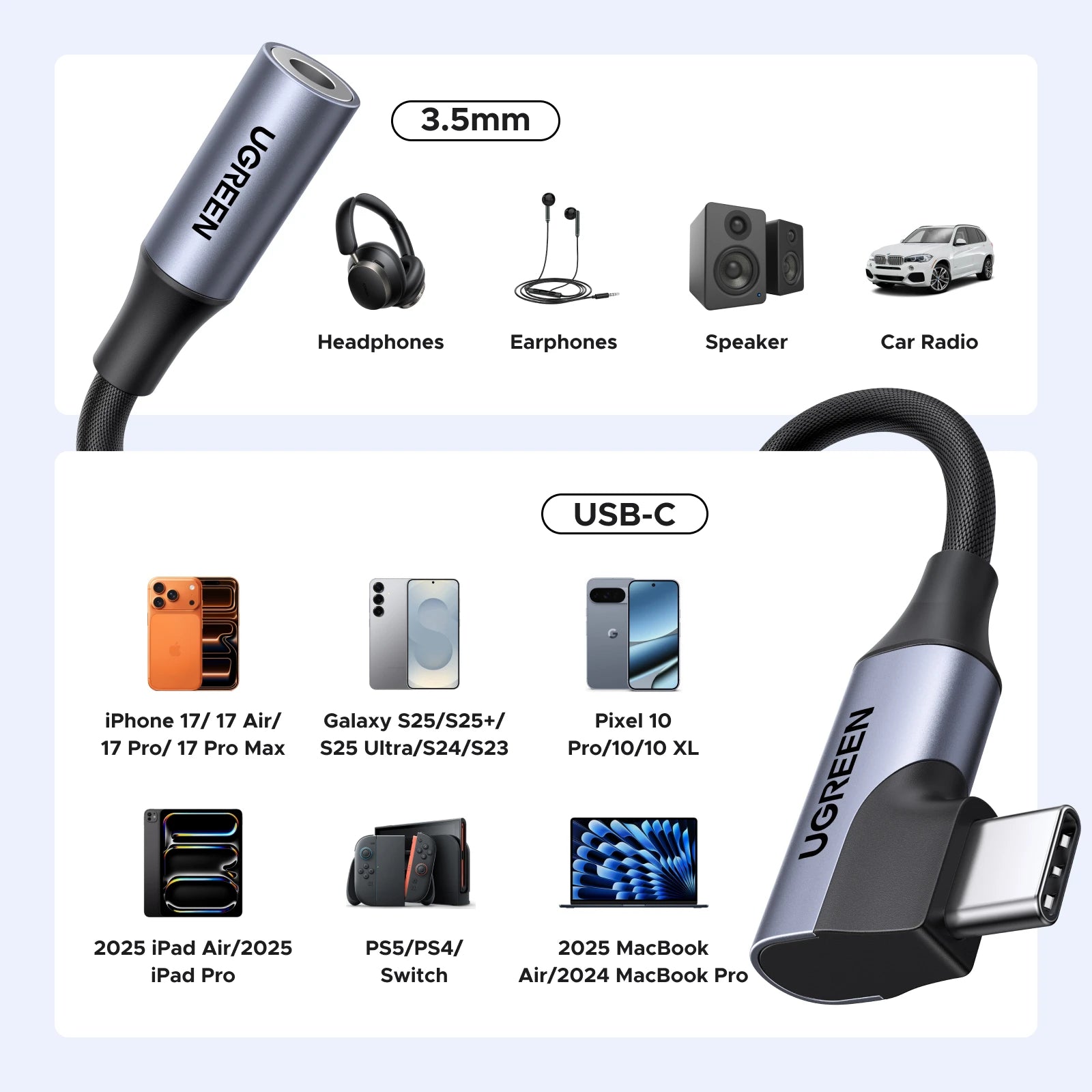 Ugreen Plastic 3.5mm Type C Audio Adapter Compatible with iPhone iPad