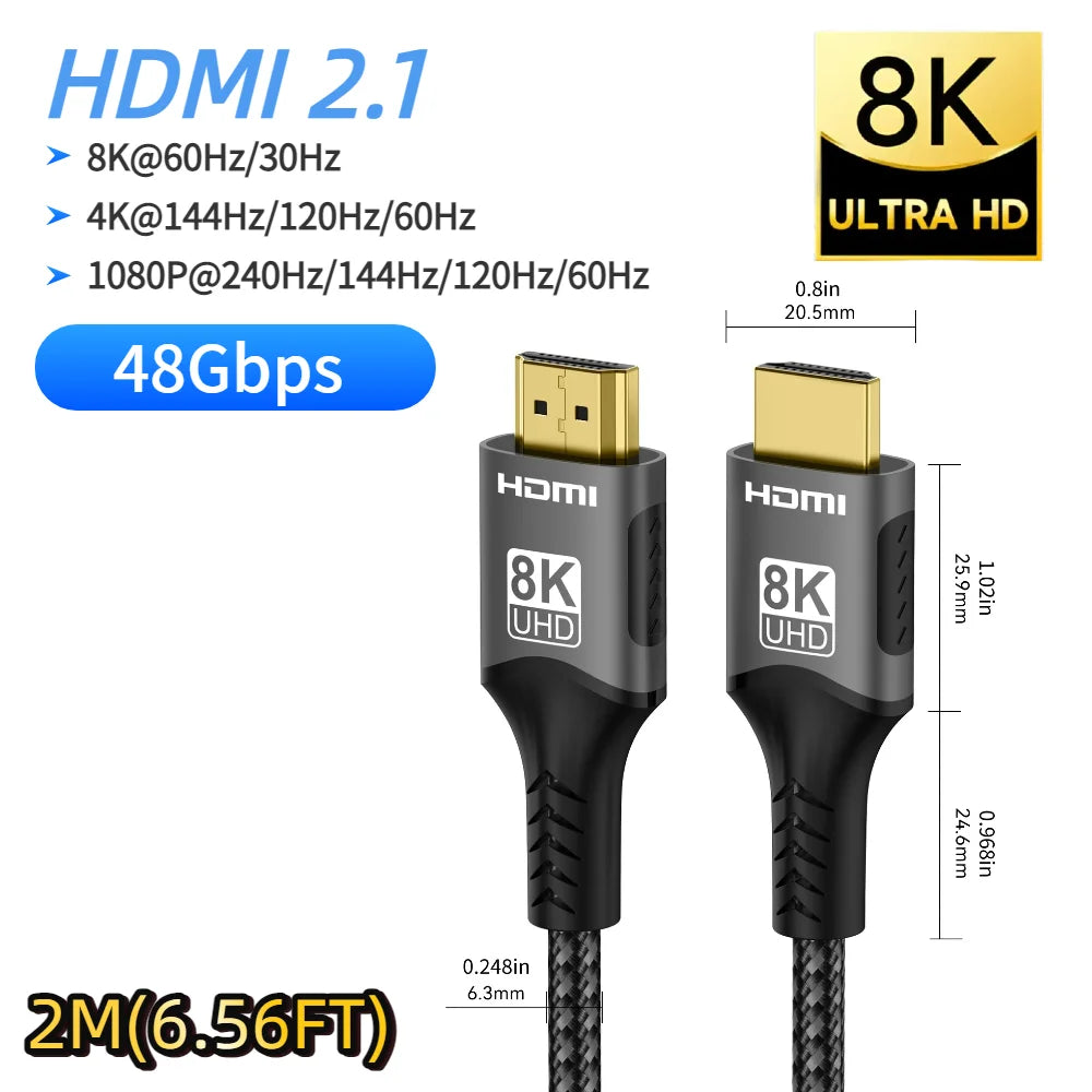 Aluminium 7.3mm 48Gbps HDMI-Compatible 2.1 Cable For Laptop
