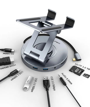 PD 100W Aluminum USB 3.0 8-IN-1 360 Rotating Stand Hub