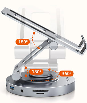 PD 100W Aluminum USB 3.0 8-IN-1 360 Rotating Stand Hub