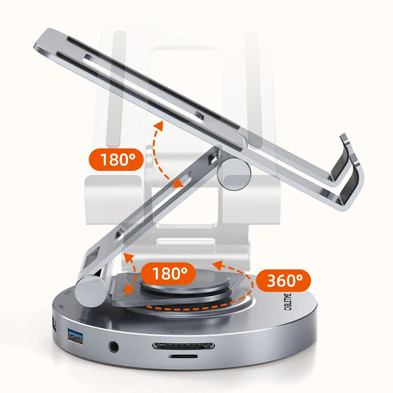 PD 100W Aluminum USB 3.0 8-IN-1 360 Rotating Stand Hub