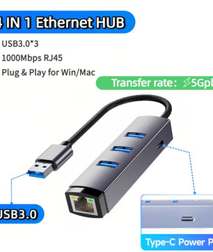 4-IN-1 1000Mbps RJ45 USB 3.0 Ethernet Adapter Type C
