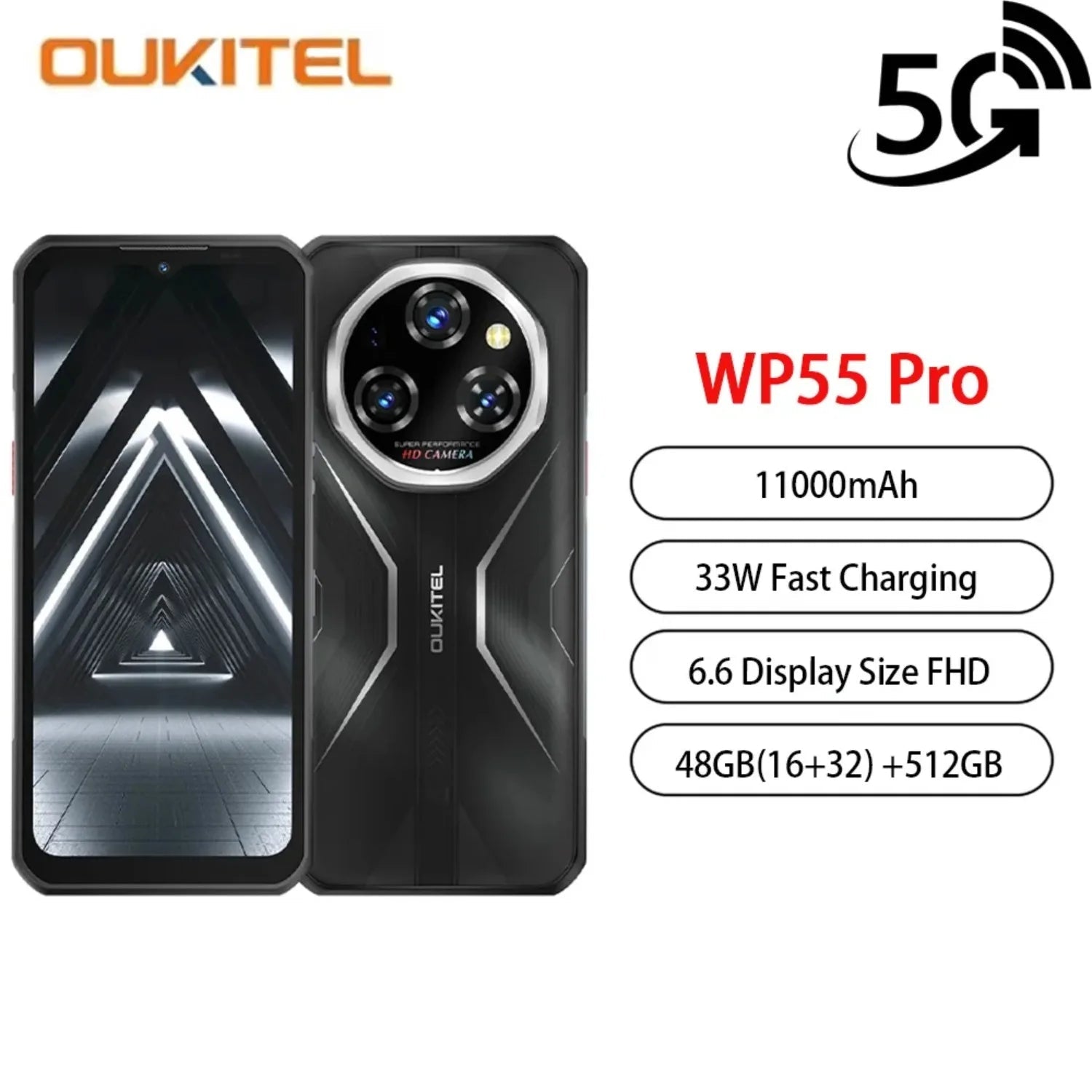 11000mAh 6.6" 512GB WP55 Pro 5G Rugged Normal Screen Smartphone