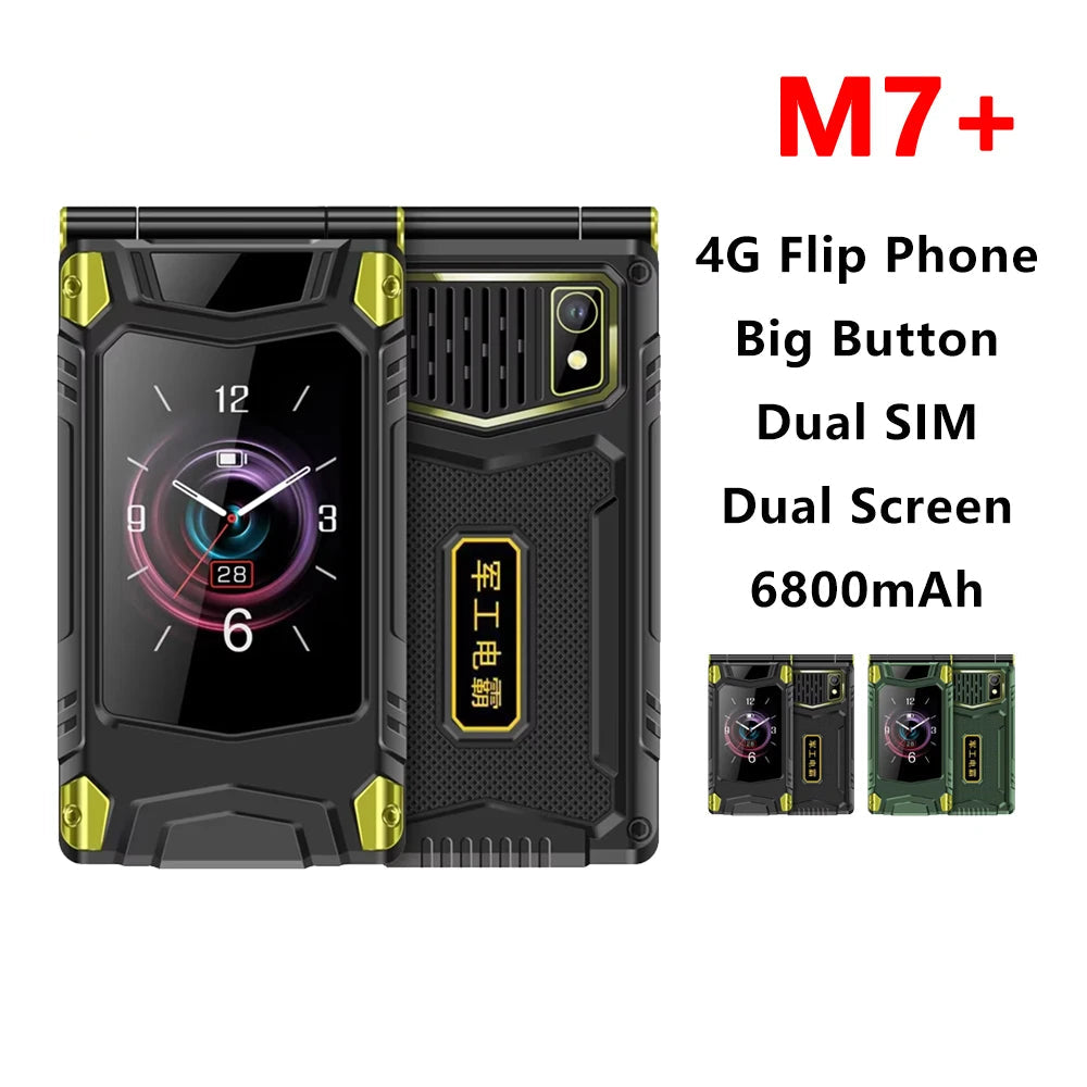 6800mAh 2-SIM 4G Rugged Dual Screen Large Fonts Mobile Phone