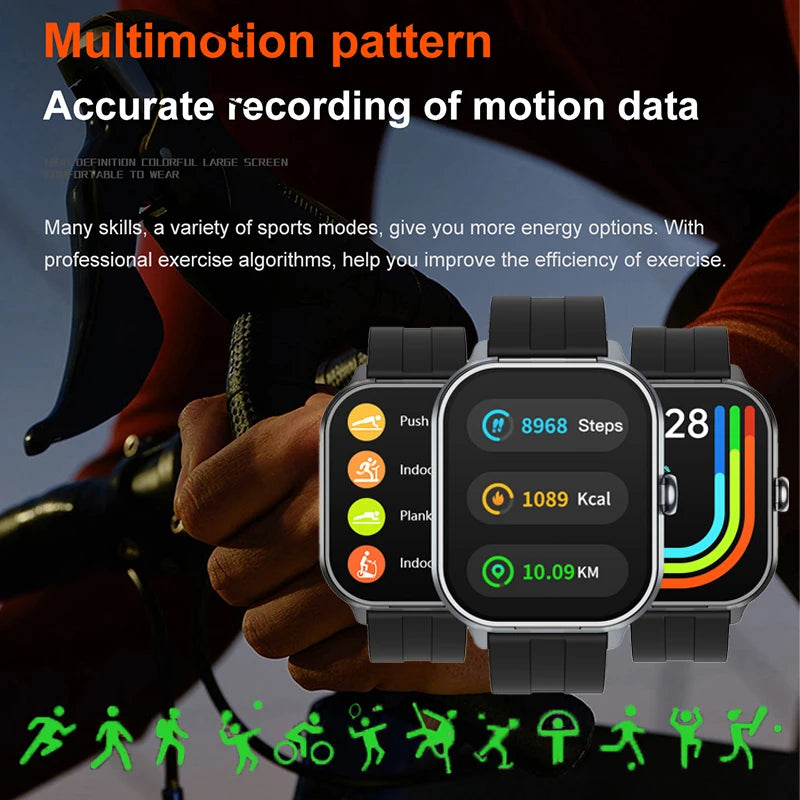 Silica Gel Waterproof Heart Rate Tracker Android Square Smartwatch