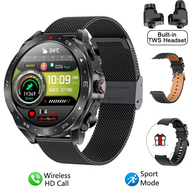 2-In-1 Silica Gel Bluetooth Earphones With Round Smartwatch