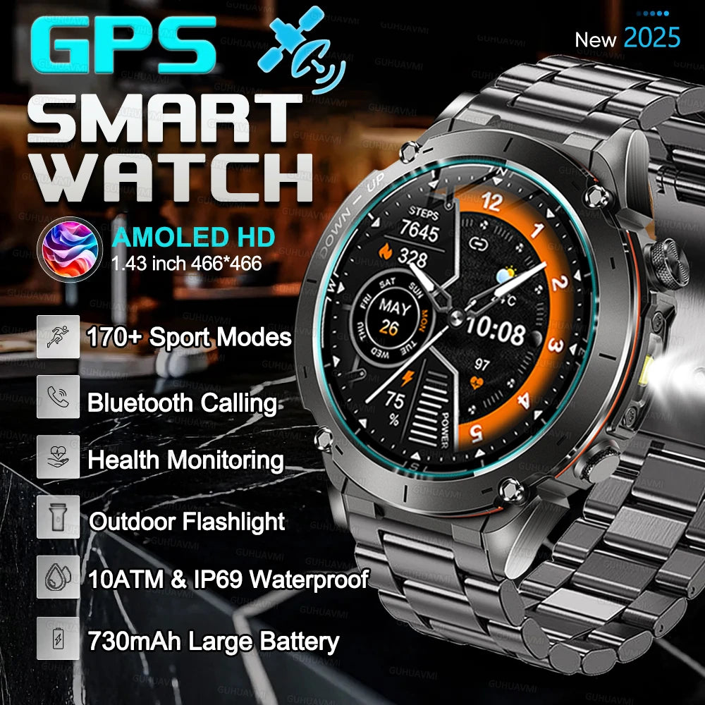 Fine Steel Waterproof Distance Tracker Round Shaped Smartwatch