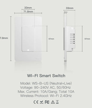 Moes 10A Plastic Panel Remote Control Light Push Button Switch