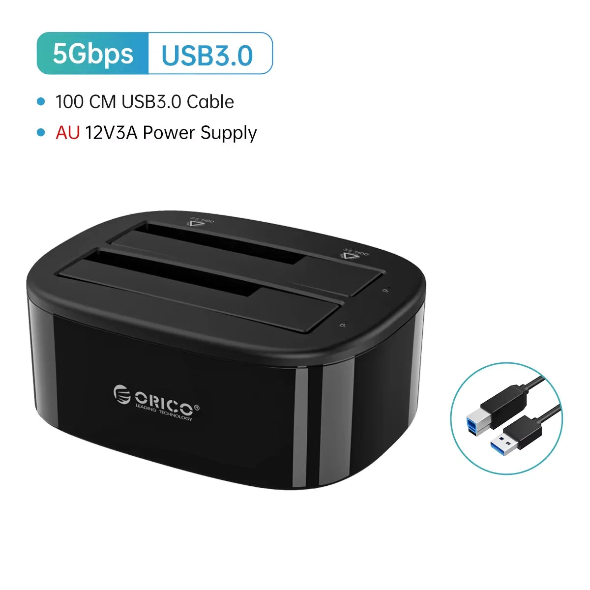 5Gbps Plastic Case USB 3.0 Dual Bay HDD Docking Station