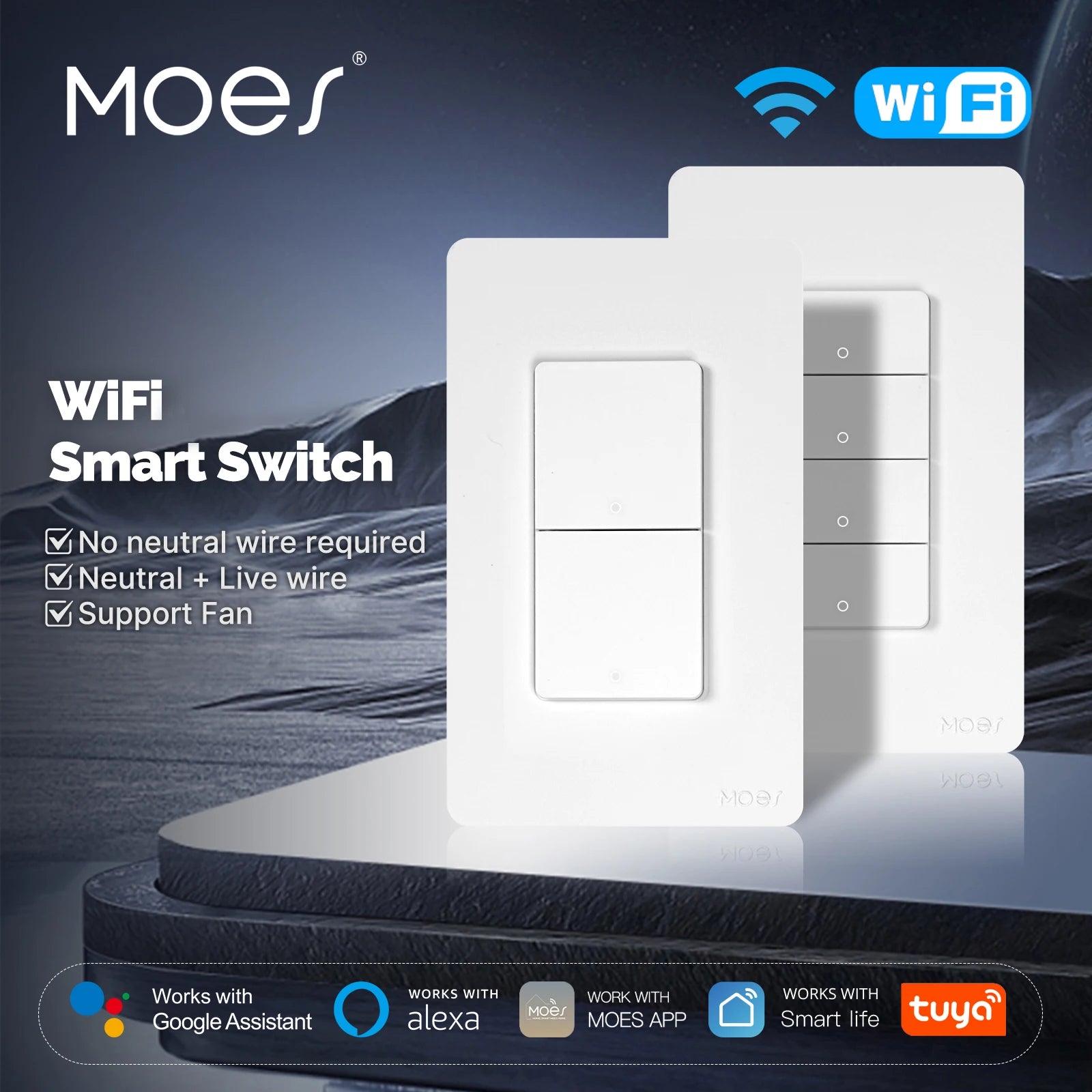 MOES Tuya WiFi Smart Wall Button Switch with Alexa Google