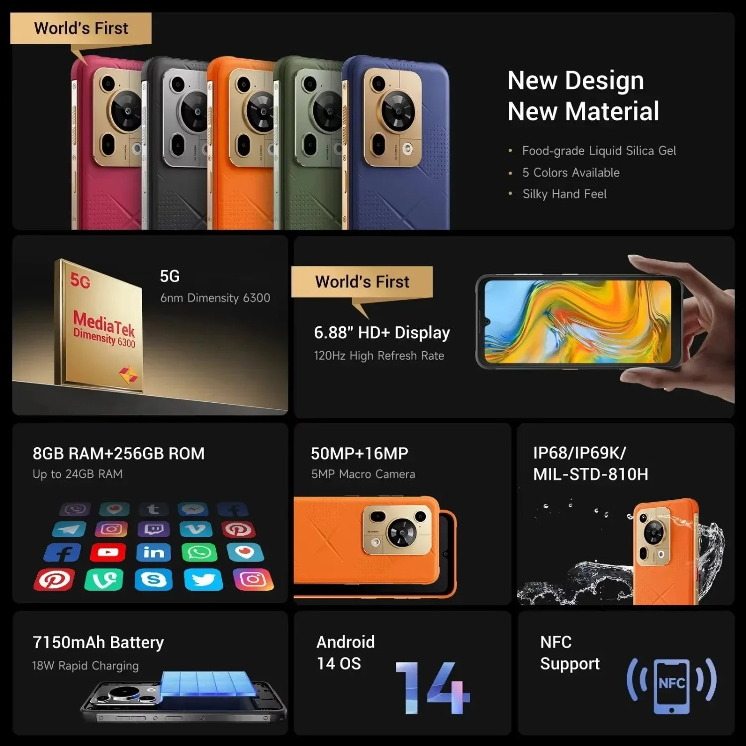 7150mAh 256GB Android Normal Screen Fast Charging Smartphone