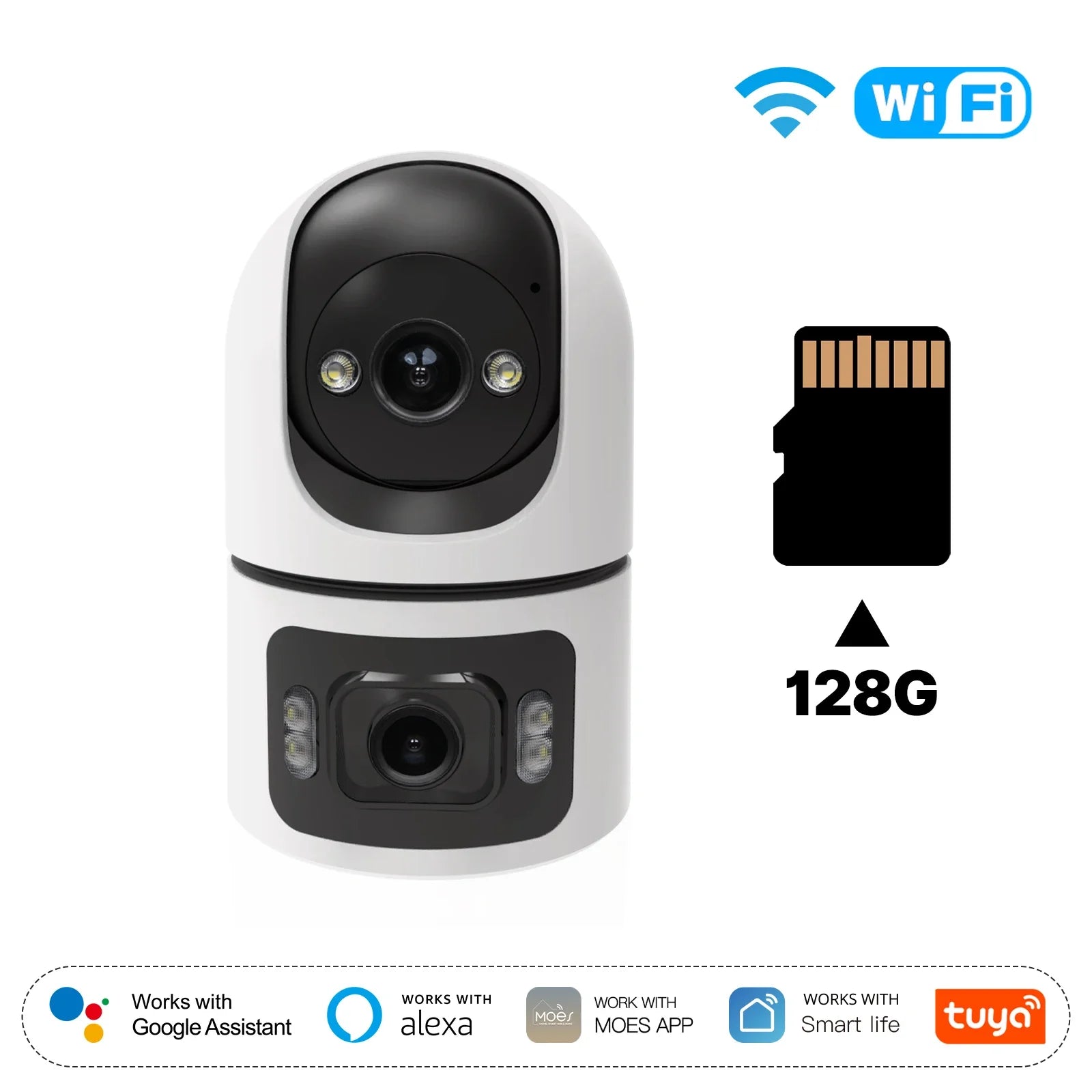 Moes 2.4GHz WiFi Dual Screen Lens Indoor Night Vision Camera