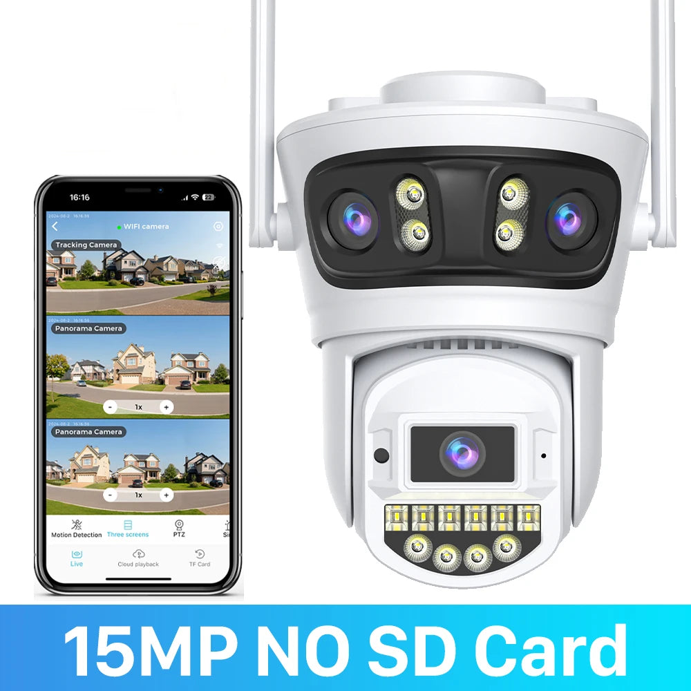 IP66 15MP 5G Wifi Three Lens Surveillance Dome Camera