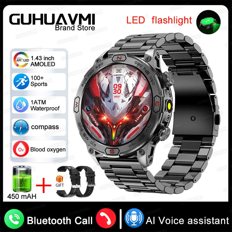 Stainless Steel Waterproof Android Round Shaped Bluetooth Smartwatch