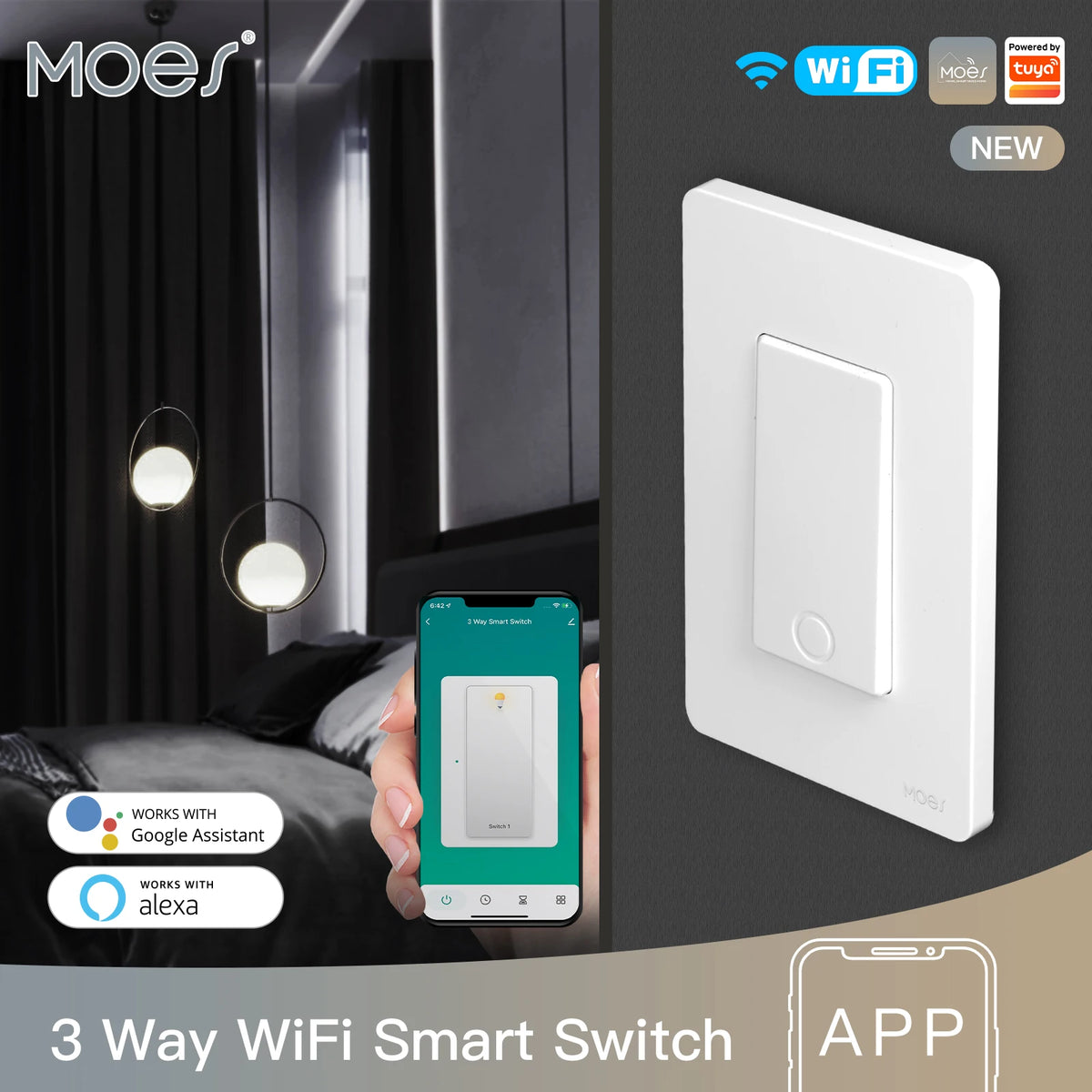 MOES Star Ring WiFi Tuya 3 Way Push Button Smart Light Switch