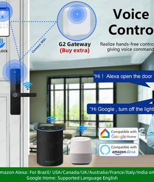Zinc Alloy Fingerprint Bluetooth Rechargeable Battery Door Lock