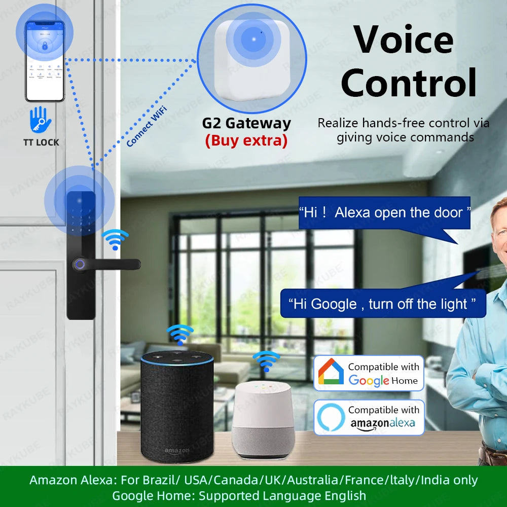 Zinc Alloy Fingerprint Bluetooth Rechargeable Battery Door Lock