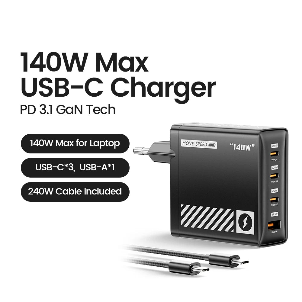 140W USB Type-C Fast Charger For MacBook and Lenovo Laptops