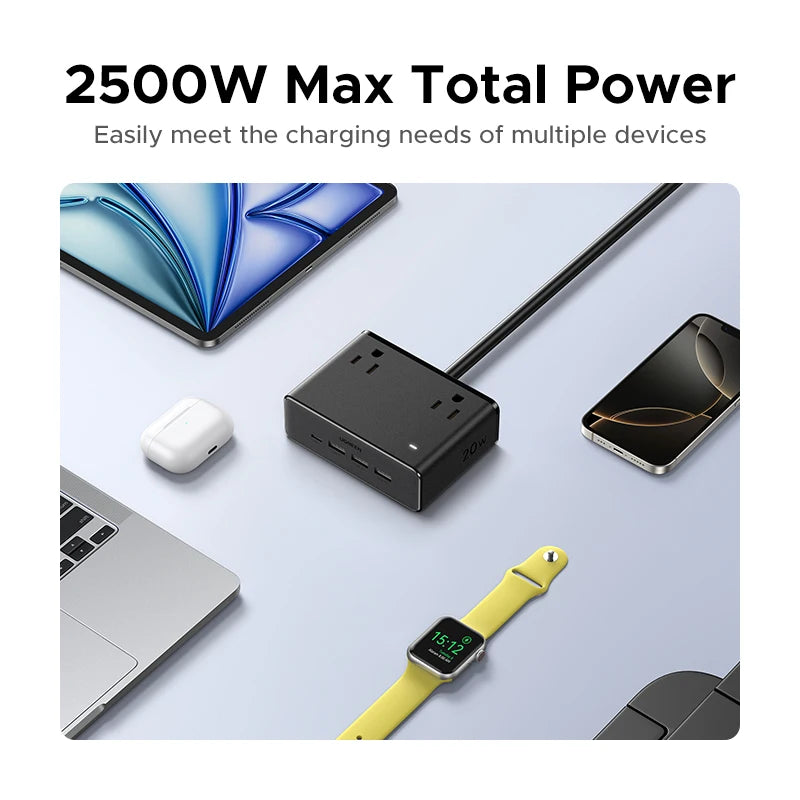 Ugreen 2500W Alloy 8 in 1 Power Strip USB Type-C Fast Charge