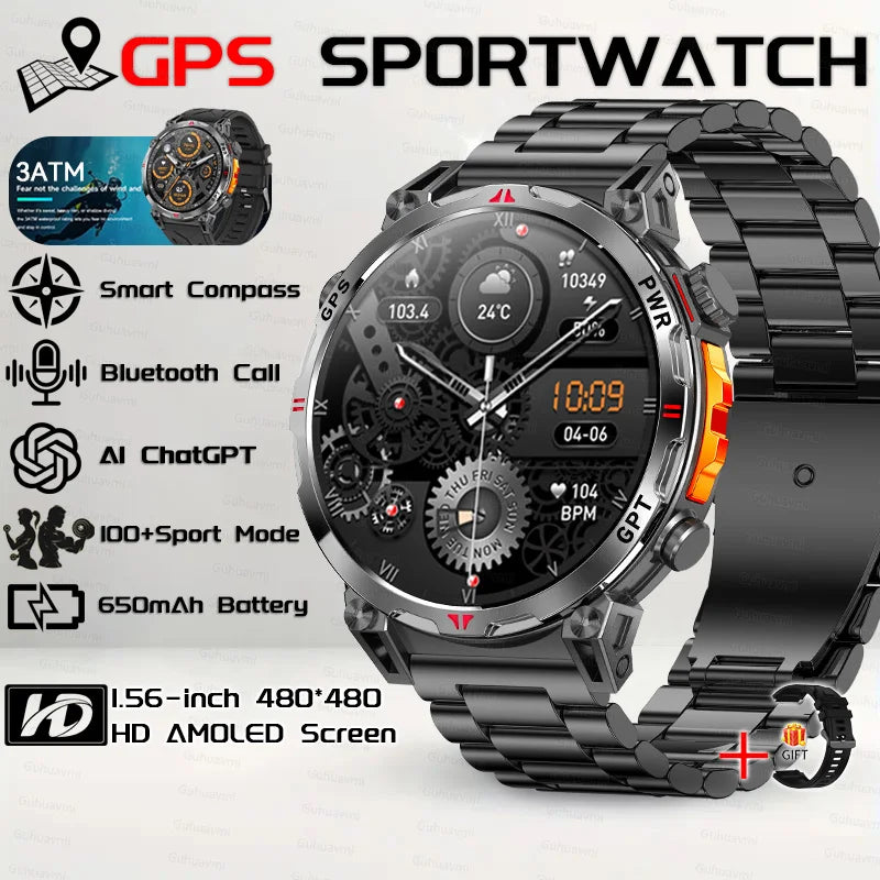 Steel Android Round Shape Waterproof On-Wrist Smartwatch