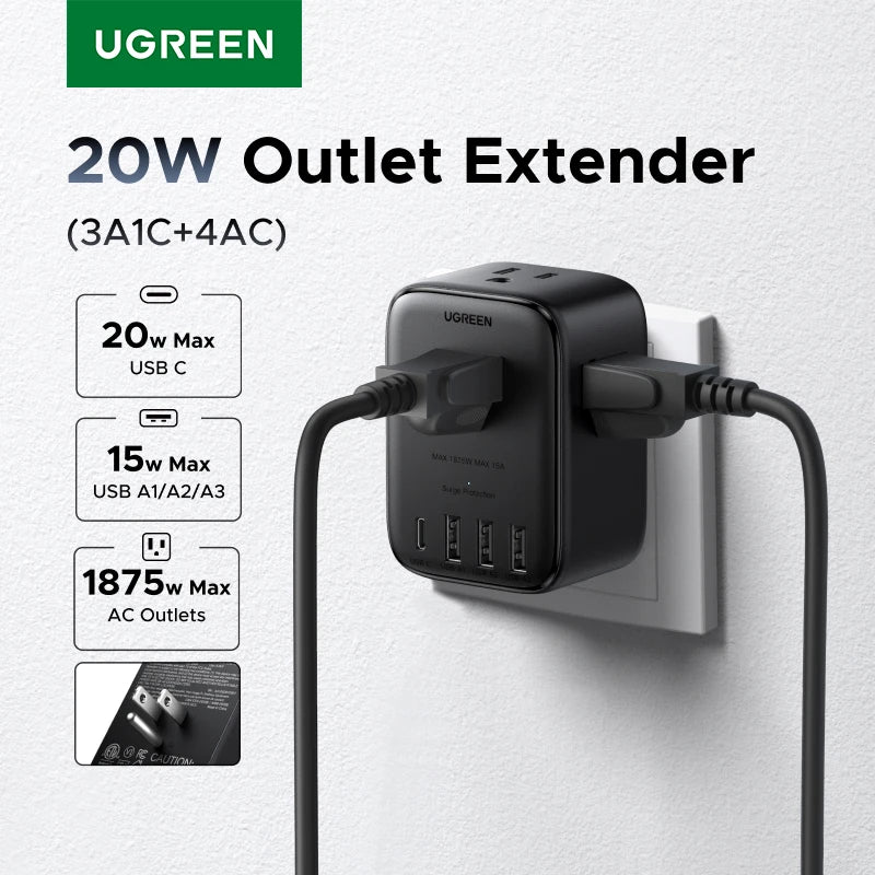 Ugreen Magflow Innovative Rocket 2 IN 1 Qi2 25W Wireless Wall Charger