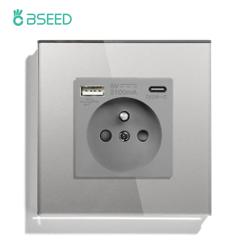 Bseed 16A Glass Panel Single Double Triple Electric Wall Socket