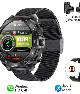 2-In-1 Waterproof Alloy AMOLED Display Smartwatch With Earphones