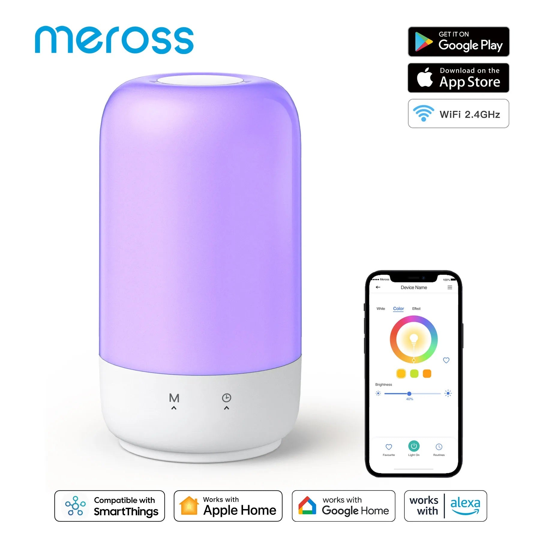 Meross Plastic Smart WiFi LED Night Light Dimmable Bedside Lamp