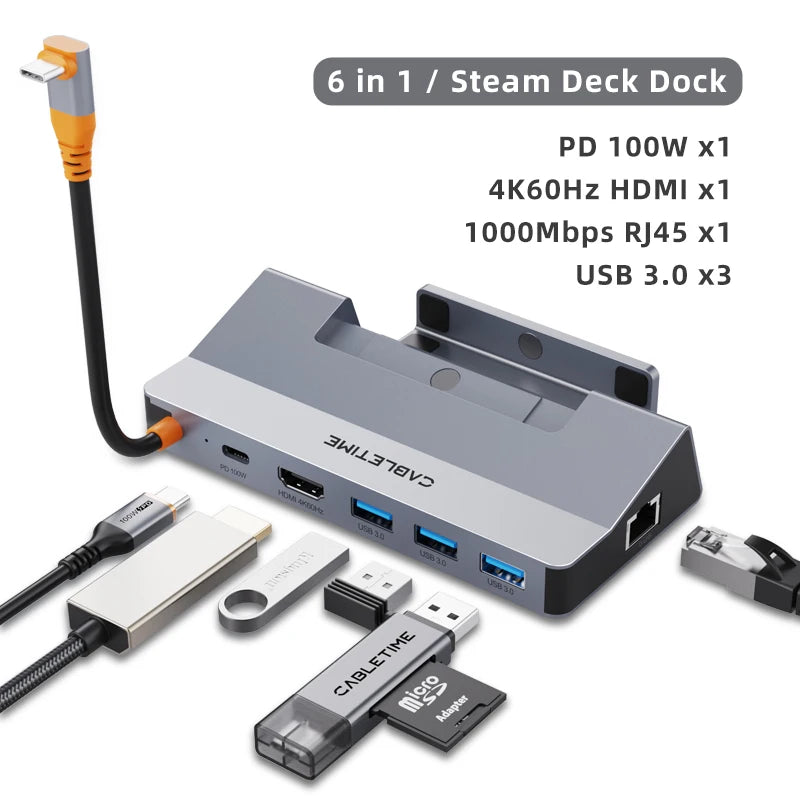 6-IN-1 USB C Hub 4K HDMI-Compatible 1000Mbps Docking Station