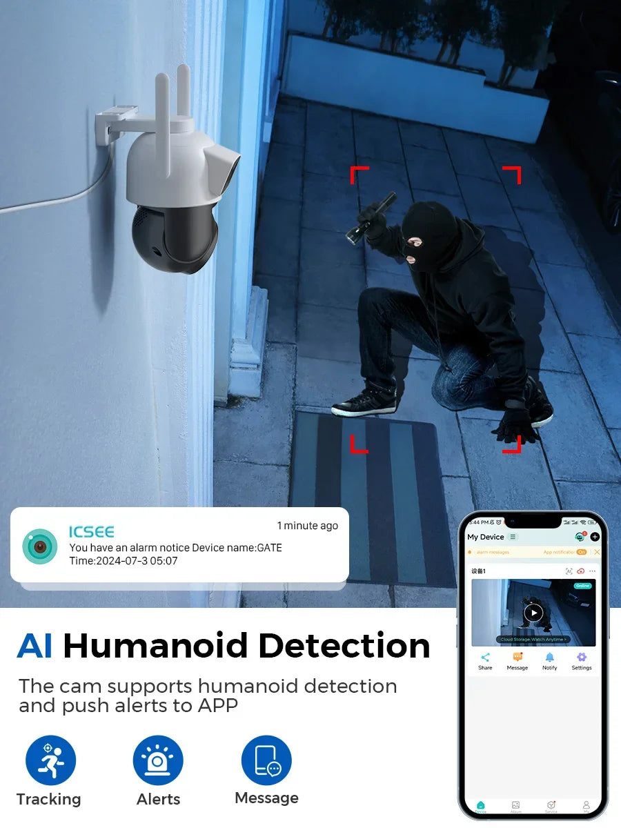 IP66 8MP 30m Dual Screens CCTV Night Vision Human Detection Camera