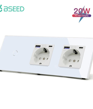 Bseed 10A Alloy 3 Gang Touch Switch With Double Wall Socket
