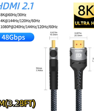 Aluminium 7.3mm 48Gbps HDMI-Compatible 2.1 Cable For Laptop