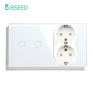 Bseed 10A Alloy 3 Gang Touch Switch With Double Wall Socket