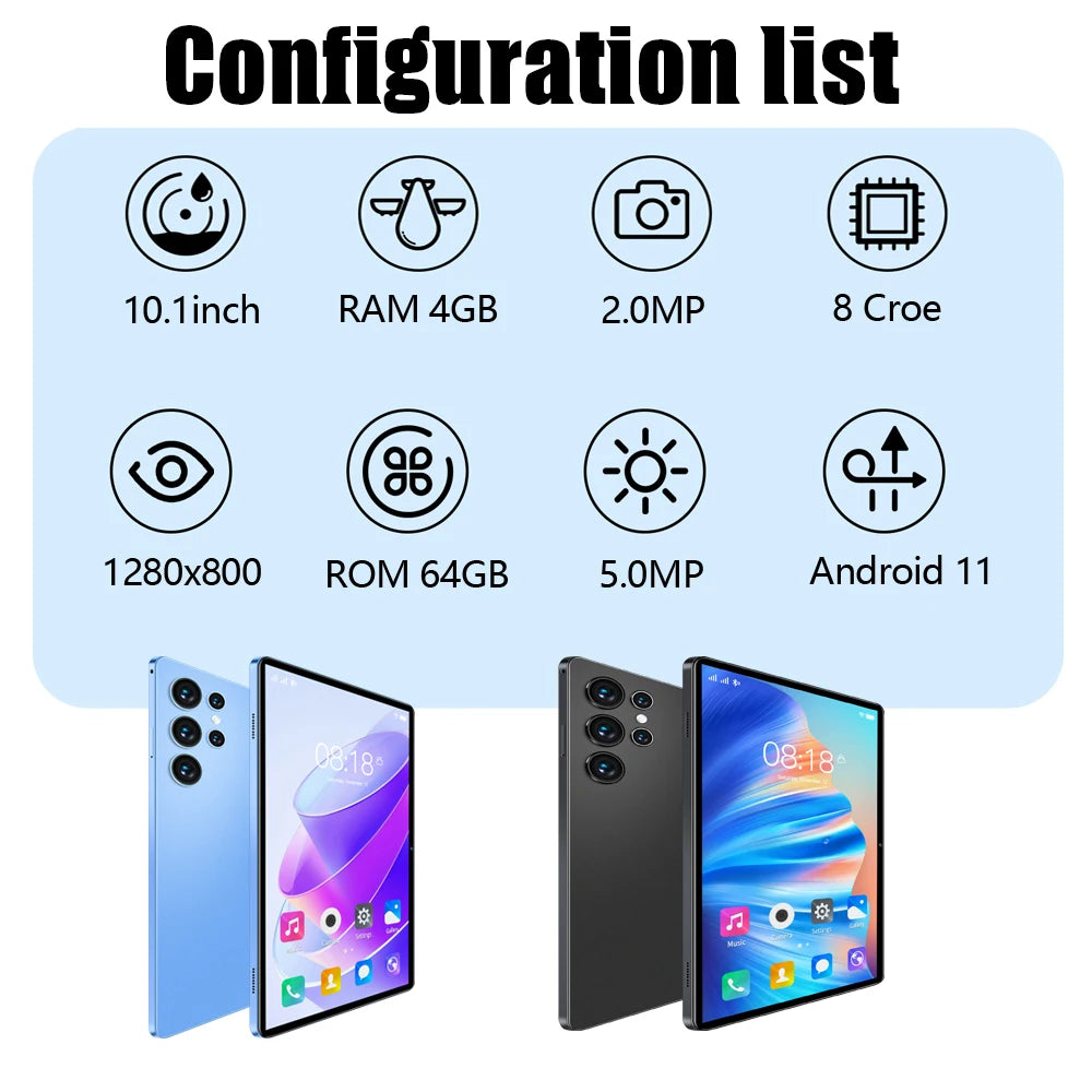 Sauenaneo 10.1-inch 4GB/64GB Dual Camera Dual SIM Card Tablet

