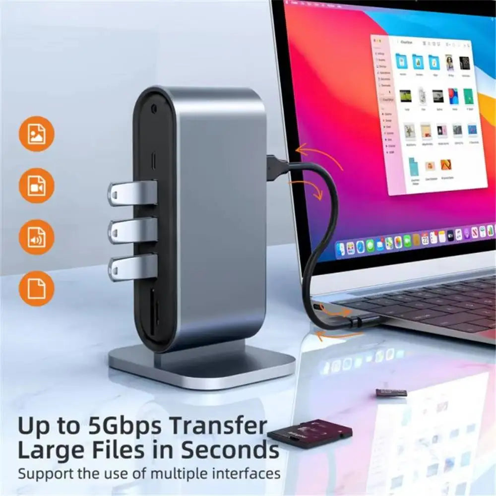 12-IN-1 Metallic Type-C HDMI Compatible RJ45 Docking Station