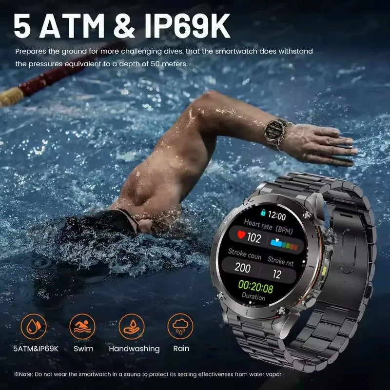 Fine Steel Waterproof Distance Tracker Round Shaped Smartwatch