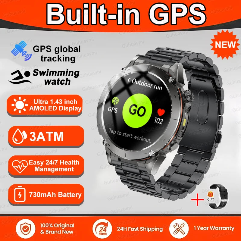 Fine Steel Waterproof Android Round Shaped Bluetooth Smartwatch