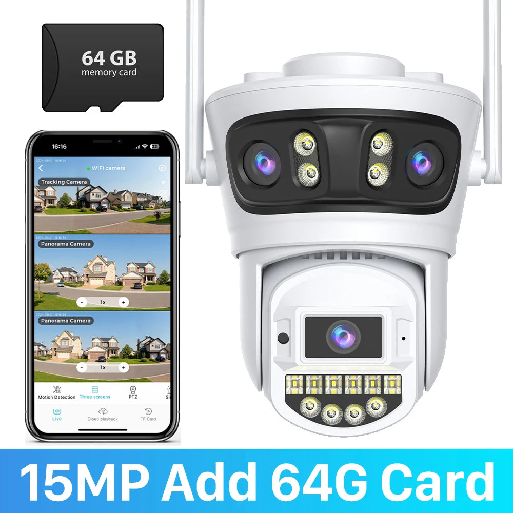 IP66 15MP 5G Wifi Three Lens Surveillance Dome Camera