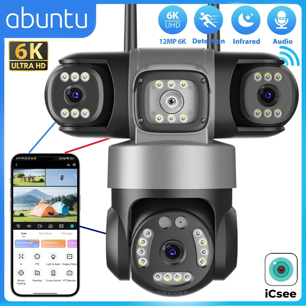 12MP 6K Three Lens Waterproof 360° Surveillance Camera