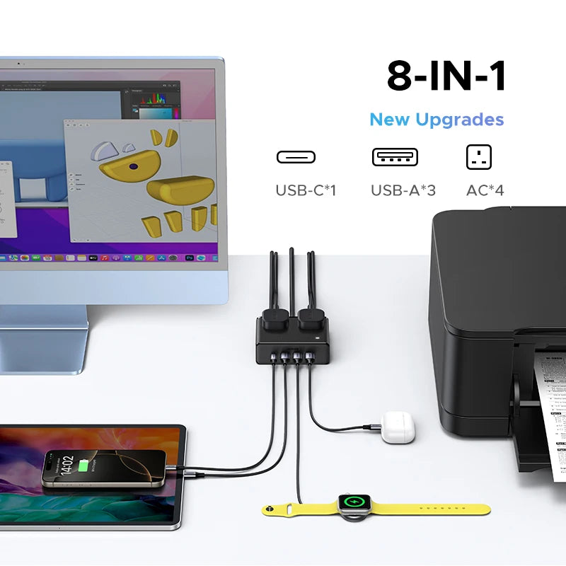 Ugreen 2500W Alloy 8 in 1 Power Strip USB Type-C Fast Charge