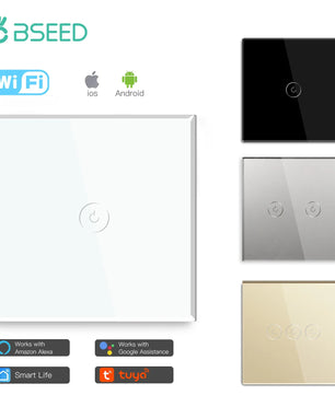 Bseed Alloy 4 Gang 1 Way Crystal Glass Panel Light Touch Switch