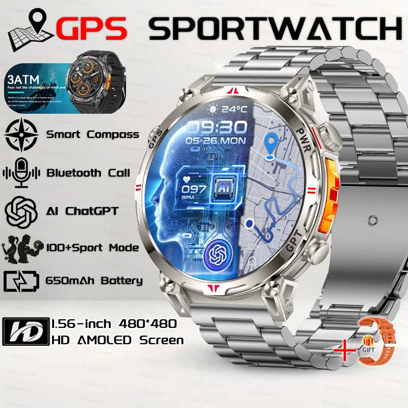 Steel Waterproof Android Round Shape On-Wrist Smartwatch