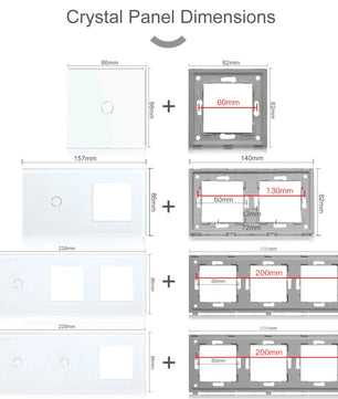 Bseed 10A Alloy 2 Gang Crystal Glass Panel Light Touch Switch