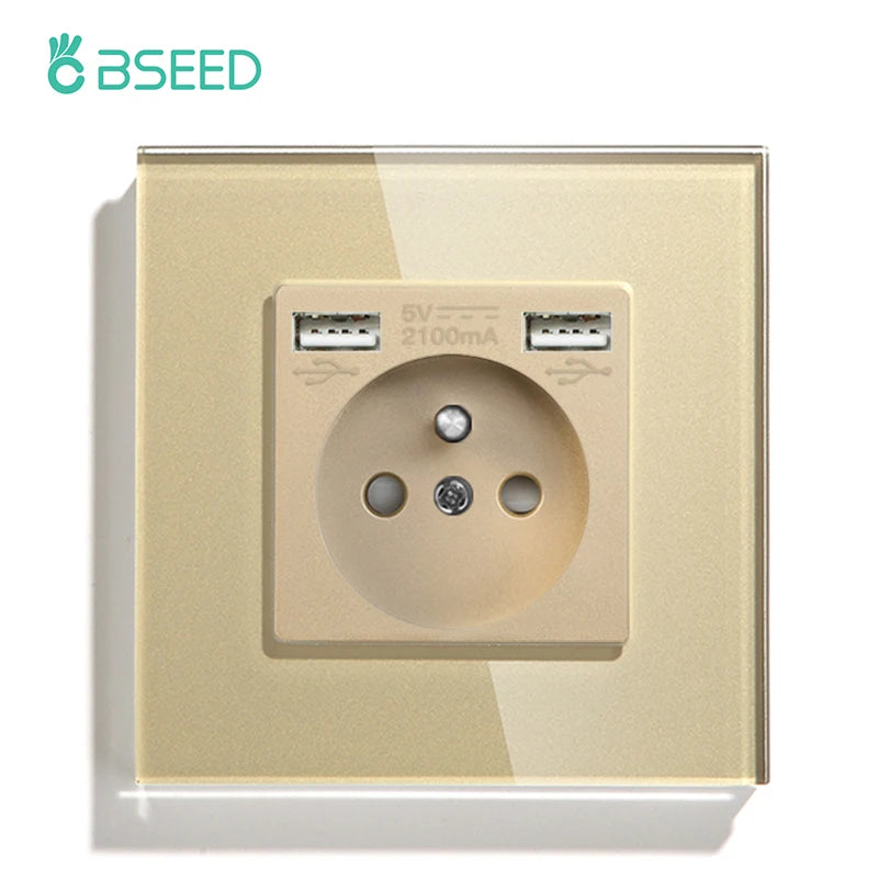 Bseed 16A Glass Panel Single Double Triple Electric Wall Socket