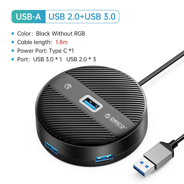 4 Ports USB 3.0 HUB Round USB C Splitter with Type-C Charge