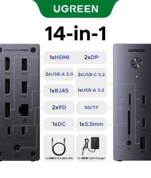 Ugreen 14-IN-1 10Gbps Metal Type-C HDMI RJ45 Docking Station